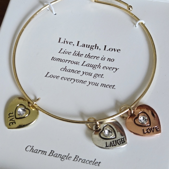 Live Laugh Love Mixed Metal Charm Adjustable Bangle Bracelet NWT - Picture 1 of 2